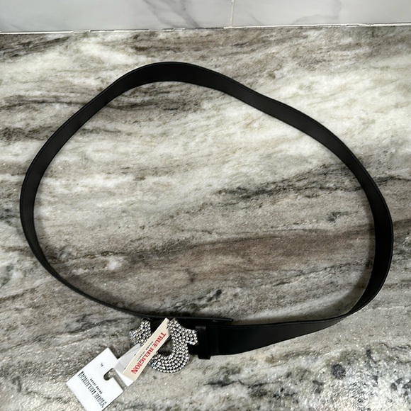 True Religion Silver Horseshoe Black Faux Leather Belt w/ Rhinestones Size XL - Picture 9 of 9